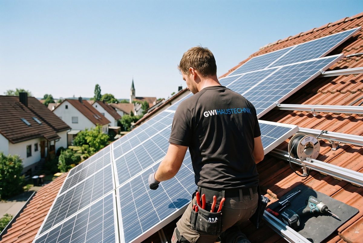 Photovoltaikanlage auf einem Hausdach in der Rhön