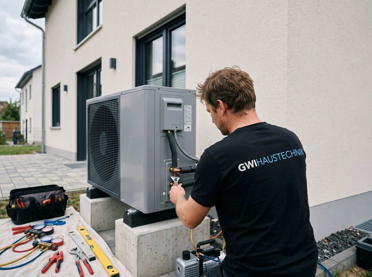 Montage einer Wärmepumpe an einem Wohnhaus